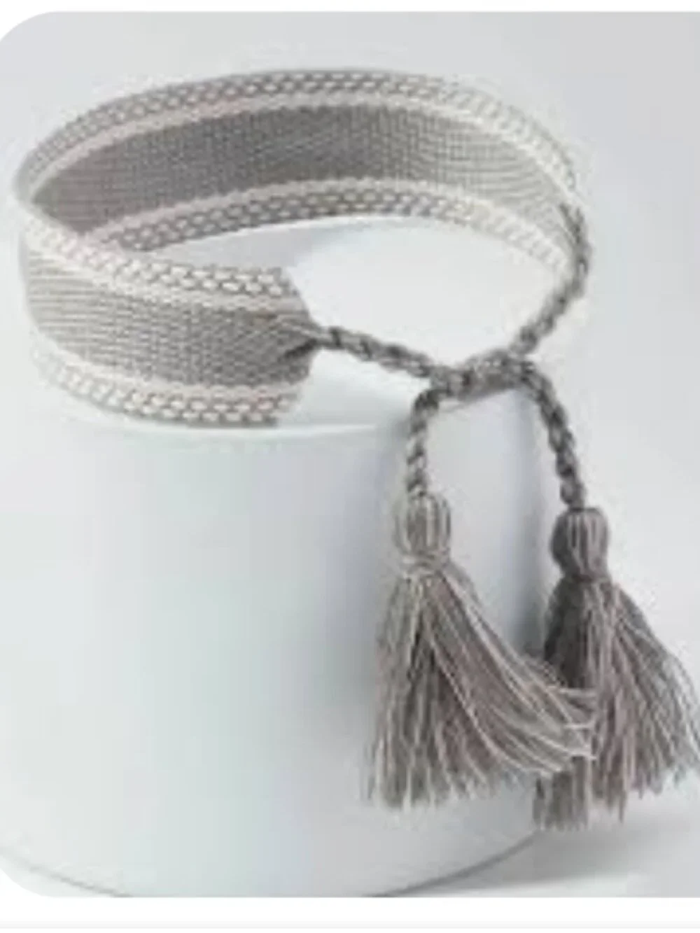Boho Chic Woven Grey Gray and White Friendship Bracelet Adjustable Tassel Ends